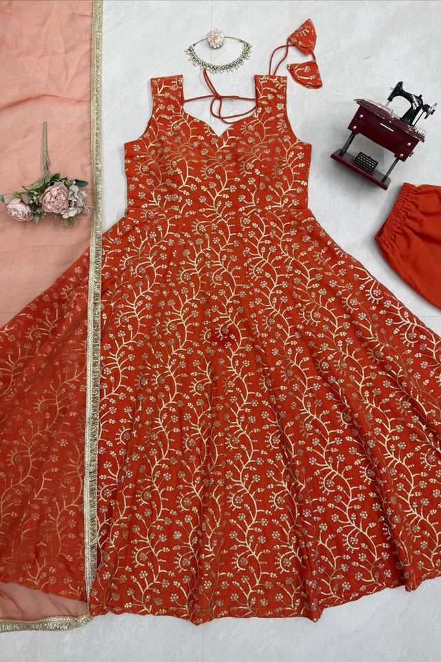 Orange Embroidered Georgette Palazzo Suit (KD-1610)