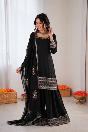 Black Embroidered Crepe Palazzo Suit (KD-1611)