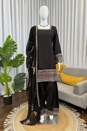 Black Embroidered Crepe Palazzo Suit (KD-1611)