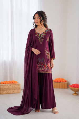 Purple Embroidered Rayon Sharara Suit (KD-1616-purple)