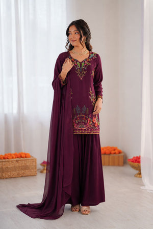 Purple Embroidered Rayon Sharara Suit (KD-1616-purple)