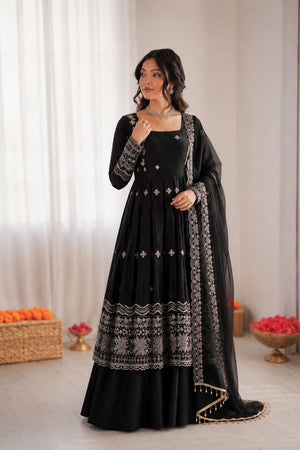 Black Embroidered Art Silk Anarkali Suit (KD-1619-black)