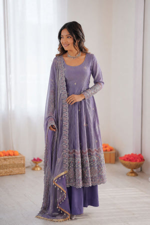 Lavender Embroidered Art Silk Anarkali Suit (KD-1619-lavender)