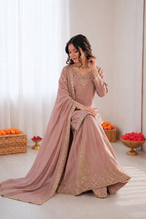 Pink Floral Embroidered Crepe Sharara Suit (KD1586-onionp ink)