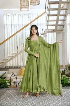 Olive Green Embroidered Silk Anarkali Suit (KDK-1641-Olive)