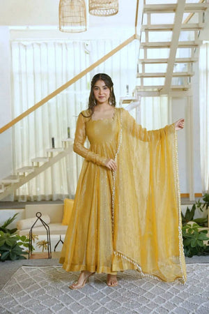 Yellow Embroidered Silk Anarkali Suit (KDK-1641-Yellow)