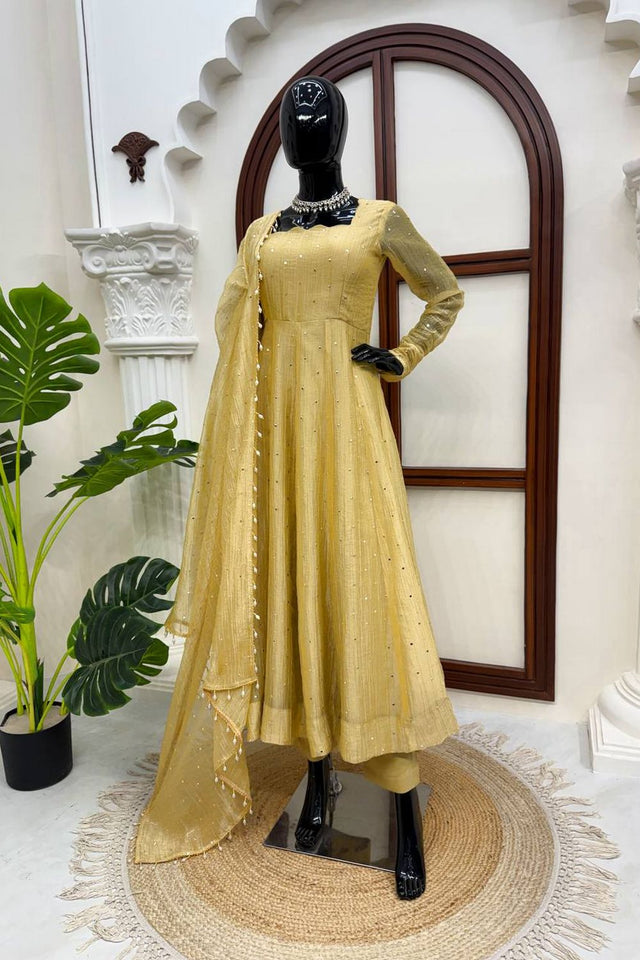 Yellow Embroidered Silk Anarkali Suit (KDK-1641-Yellow)