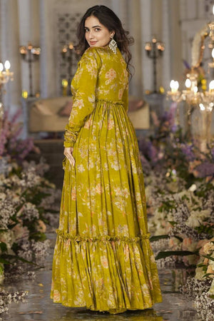 Mehendi Floral Printed Art Silk Sharara Suits (KF-clora-102.)