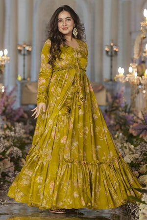Mehendi Floral Printed Art Silk Sharara Suits (KF-clora-102.)