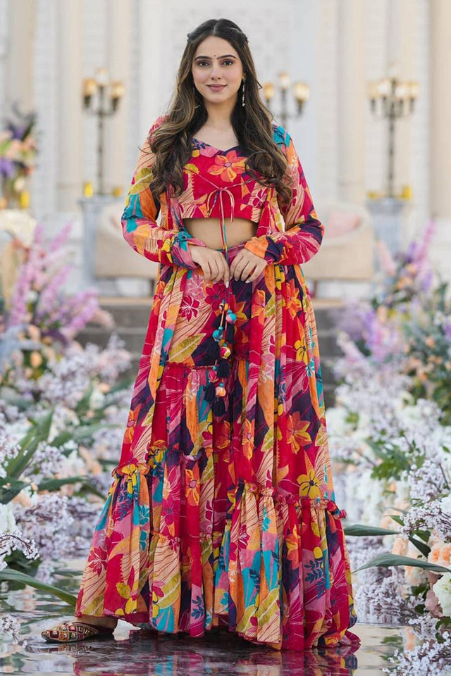 Multi Color Floral Printed Art Silk Sharara Suits (KF-clora-103.)