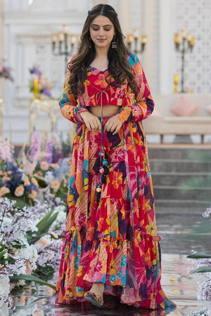 Multi Color Floral Printed Art Silk Sharara Suits (KF-clora-103.)