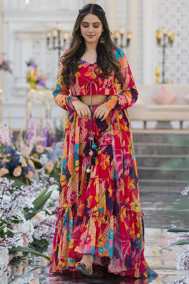 Multi Color Floral Printed Art Silk Sharara Suits (KF-clora-103.)