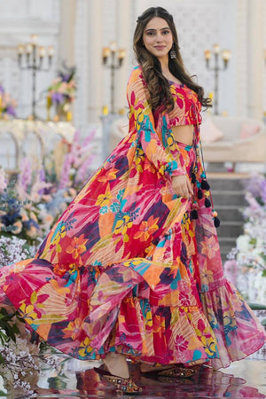 Multi Color Floral Printed Art Silk Sharara Suits (KF-clora-103.)