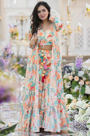 Off White Floral Printed Art Silk Sharara Suits (KF-clora-104.)