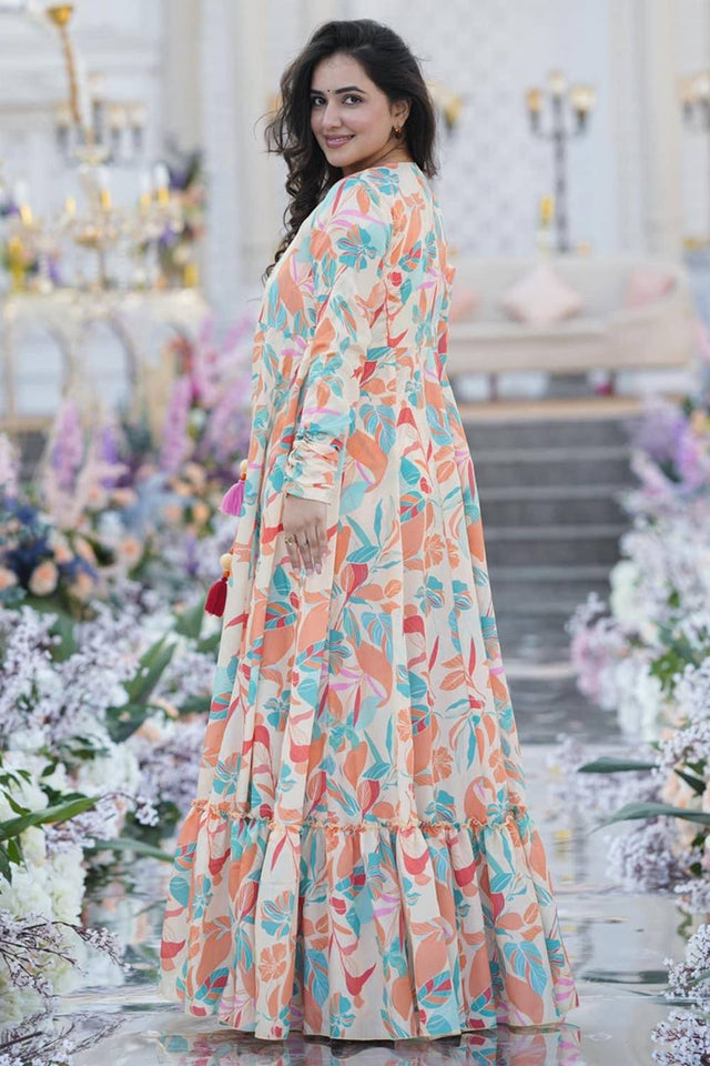 Off White Floral Printed Art Silk Sharara Suits (KF-clora-104.)