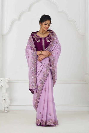 Mauve Embroidered Fendi Silk Saree