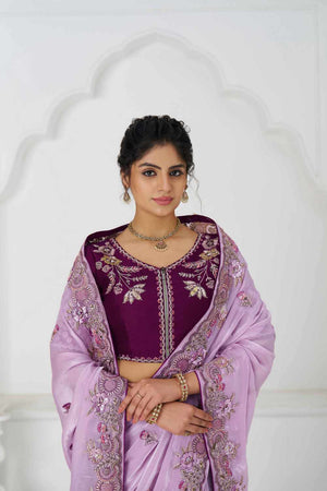 Mauve Embroidered Fendi Silk Saree