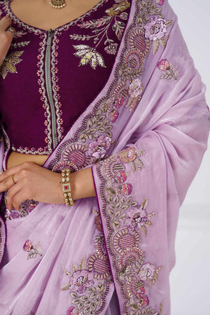 Mauve Embroidered Fendi Silk Saree