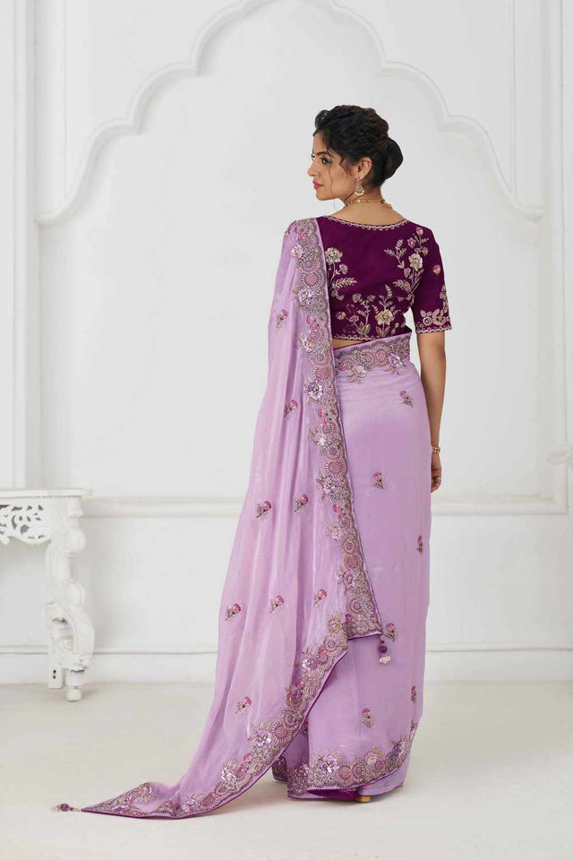 Mauve Embroidered Fendi Silk Saree