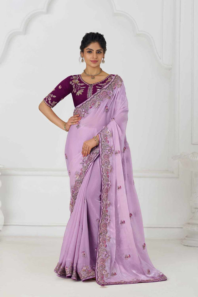Mauve Embroidered Fendi Silk Saree