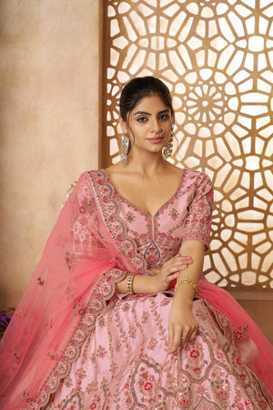 Pink Sequin With Zari Silk Lehenga