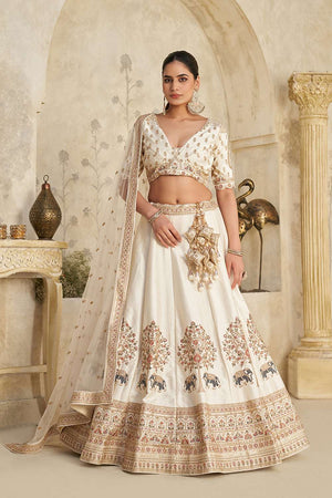 Cream Sequin with Embroidered Silk Lehenga