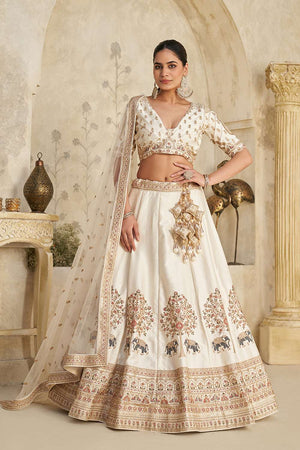 Cream Sequin with Embroidered Silk Lehenga
