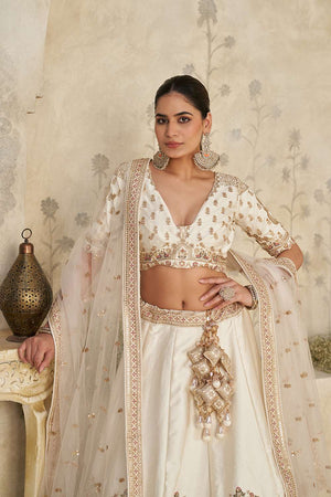 Cream Sequin with Embroidered Silk Lehenga