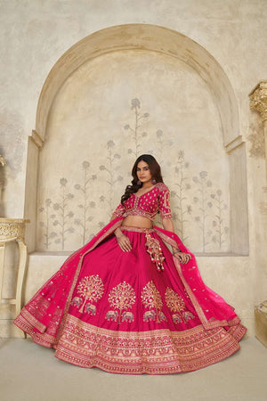 Magenta Sequin with Embroidered Silk Lehenga