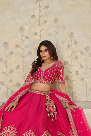 Magenta Sequin with Embroidered Silk Lehenga
