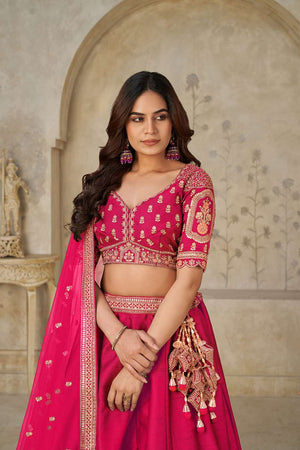 Magenta Sequin with Embroidered Silk Lehenga