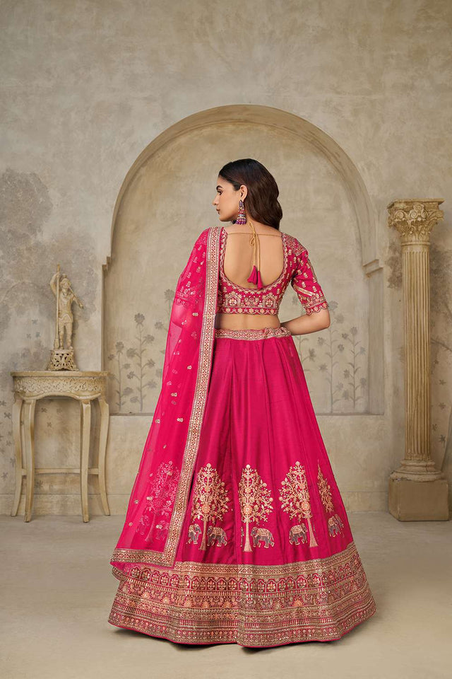 Magenta Sequin with Embroidered Silk Lehenga
