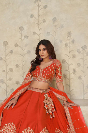 Rust Sequin with Embroidered Silk Lehenga