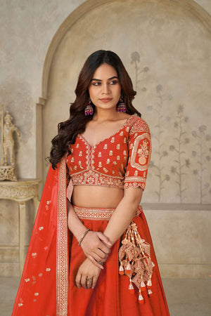 Rust Sequin with Embroidered Silk Lehenga