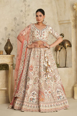 Cream Sequin with Embroidered Silk Lehenga