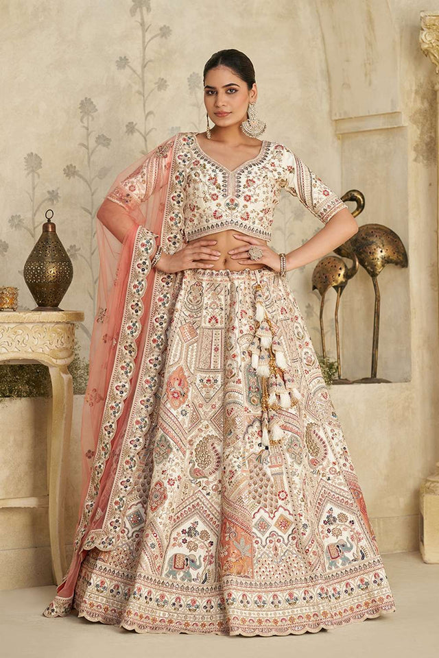 Cream Sequin with Embroidered Silk Lehenga