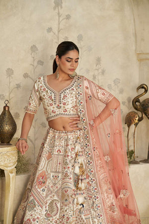 Cream Sequin with Embroidered Silk Lehenga