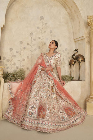 Cream Sequin with Embroidered Silk Lehenga