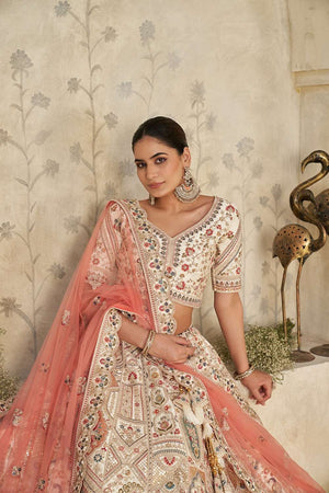 Cream Sequin with Embroidered Silk Lehenga