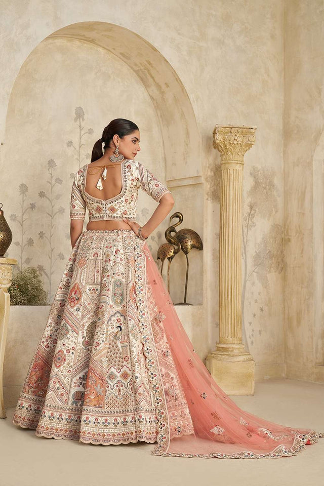 Cream Sequin with Embroidered Silk Lehenga