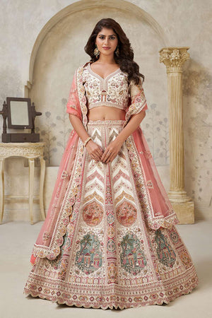 Cream Sequin with Embroidered Silk Lehenga