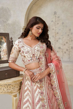 Cream Sequin with Embroidered Silk Lehenga