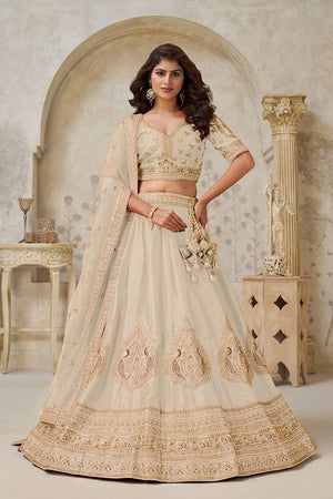 Cream Sequin with Embroidered Silk Lehenga
