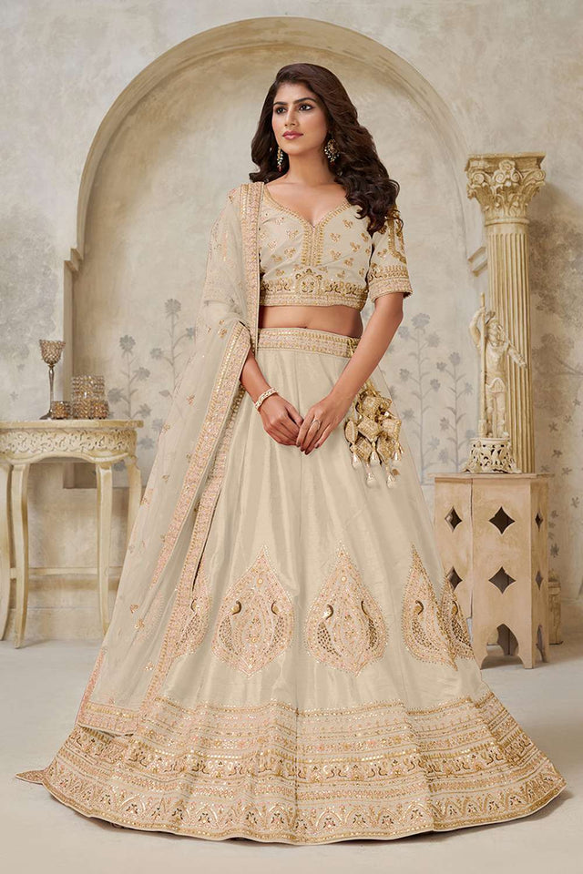 Cream Sequin with Embroidered Silk Lehenga
