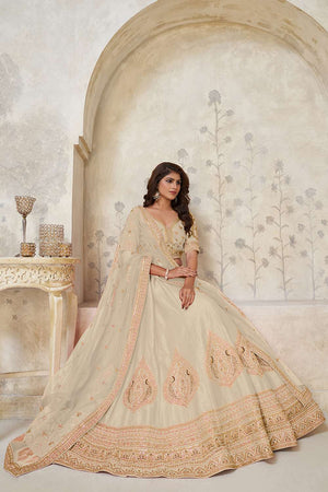 Cream Sequin with Embroidered Silk Lehenga