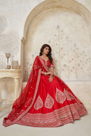 Red Sequin with Embroidered Silk Lehenga
