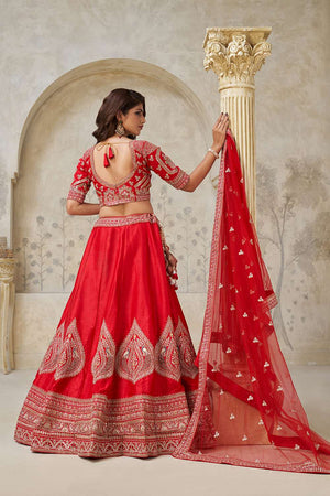Red Sequin with Embroidered Silk Lehenga