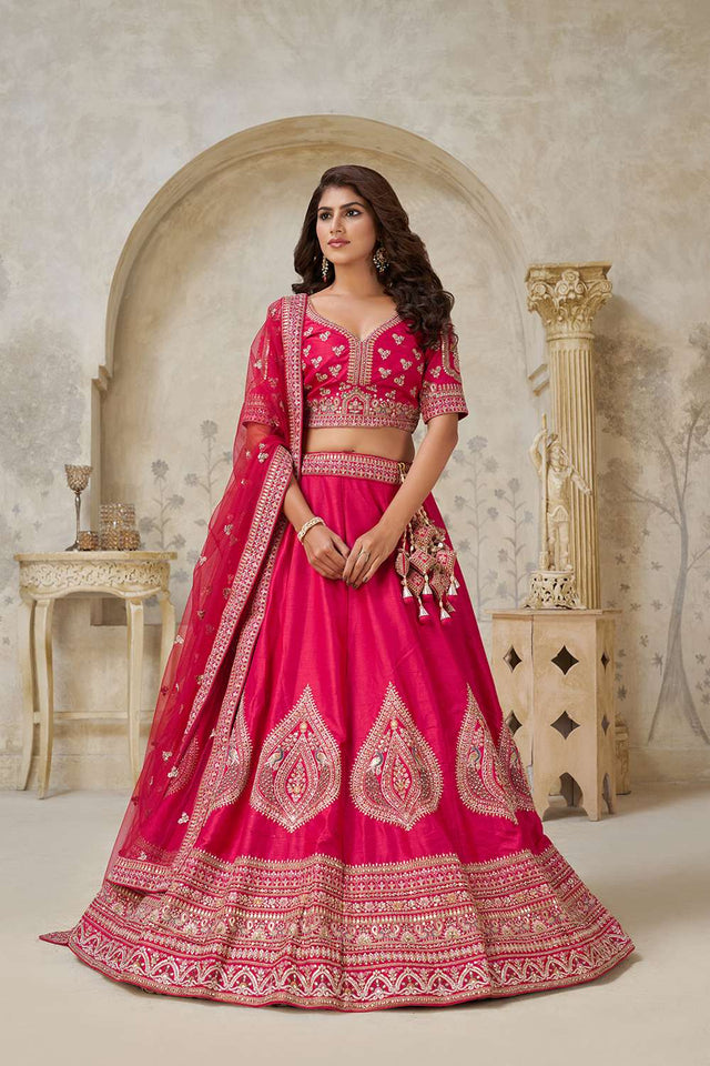 Magenta Sequin with Embroidered Silk Lehenga
