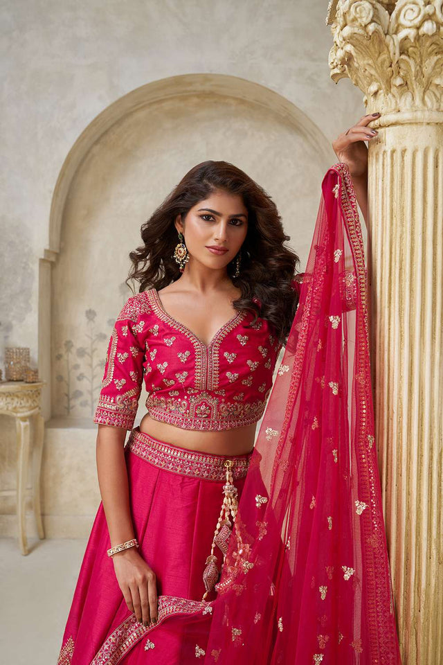 Magenta Sequin with Embroidered Silk Lehenga