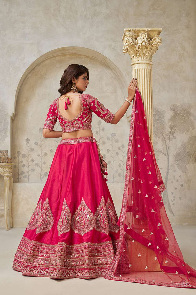 Magenta Sequin with Embroidered Silk Lehenga